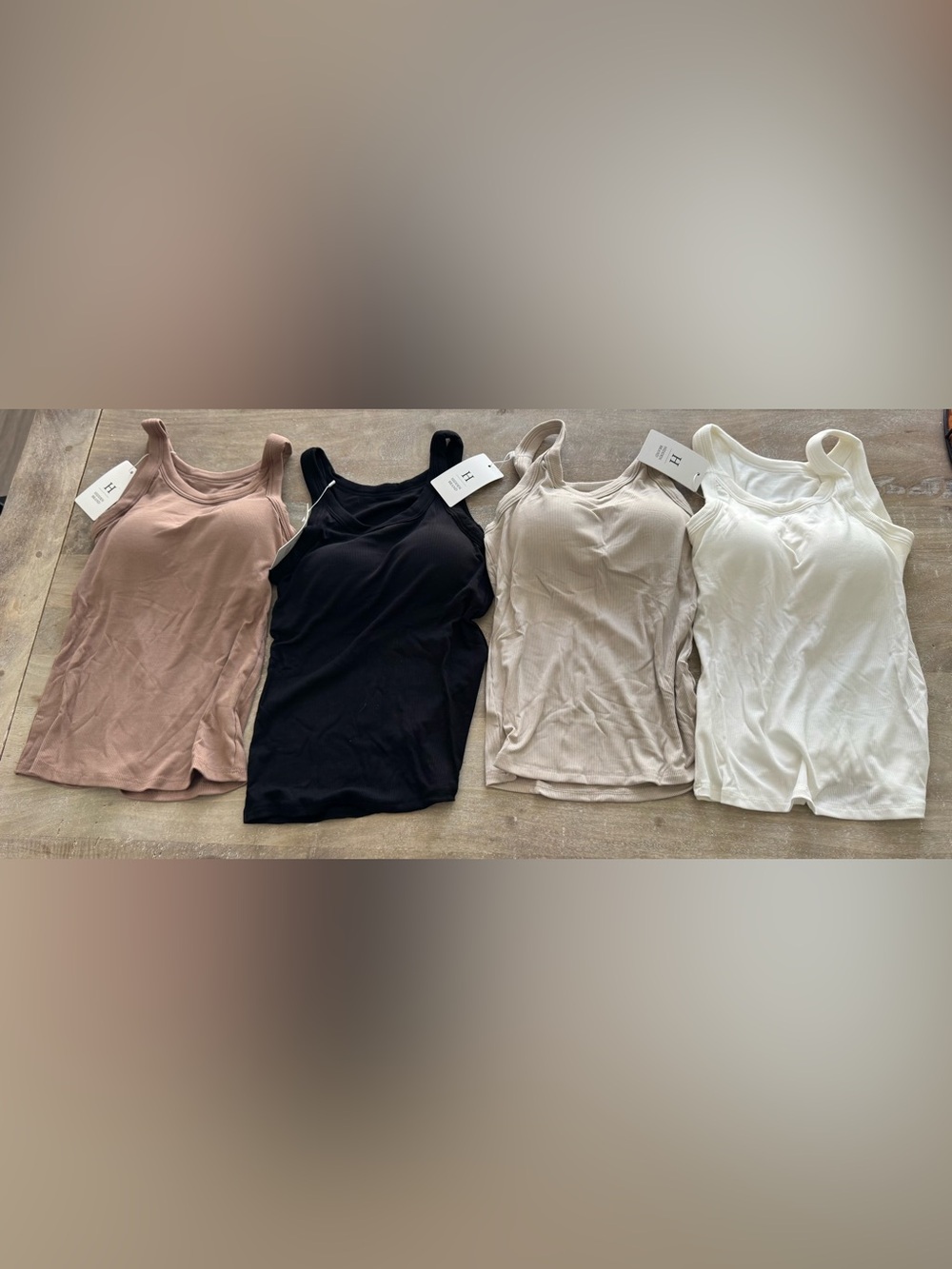 Hidden Brand Essential Basic Ribbed Built-in Bra Tank Set Of 4 New Small